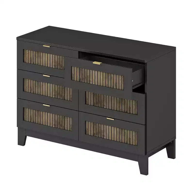 Ensemble de chambre Whisen 4 pièces, lit plateforme Queen size de style rustique, table de chevet avec rangement et commode avec poignée en métal
