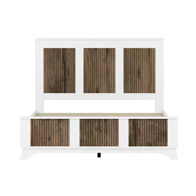 Ensemble de chambre Whisen 4 pièces, lit plateforme Queen size de style rustique, table de chevet avec rangement et commode avec poignée en métal