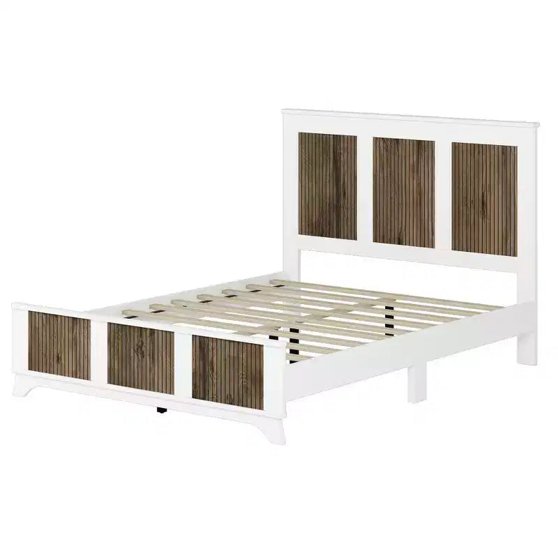 Ensemble de chambre Whisen 4 pièces, lit plateforme Queen size de style rustique, table de chevet avec rangement et commode avec poignée en métal