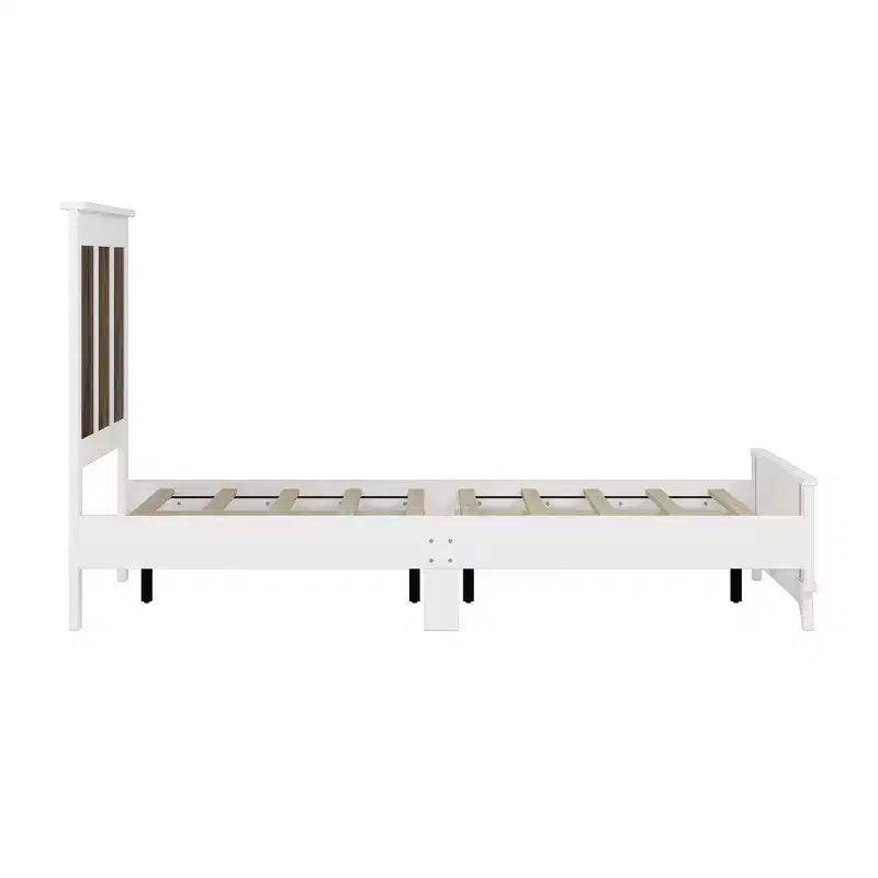 Ensemble de chambre Whisen 4 pièces, lit plateforme Queen size de style rustique, table de chevet avec rangement et commode avec poignée en métal