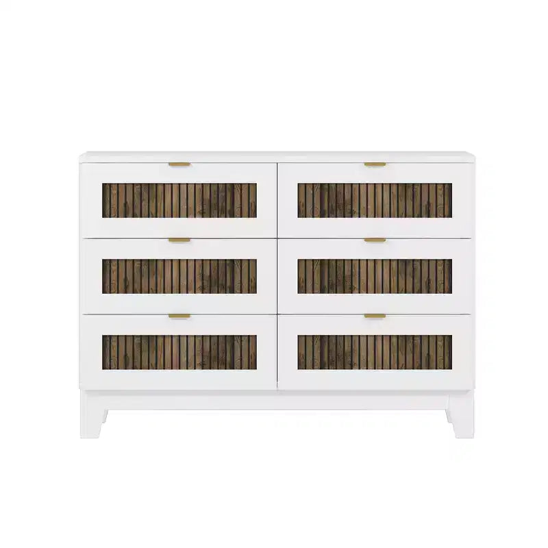 Ensemble de chambre Whisen 4 pièces, lit plateforme Queen size de style rustique, table de chevet avec rangement et commode avec poignée en métal