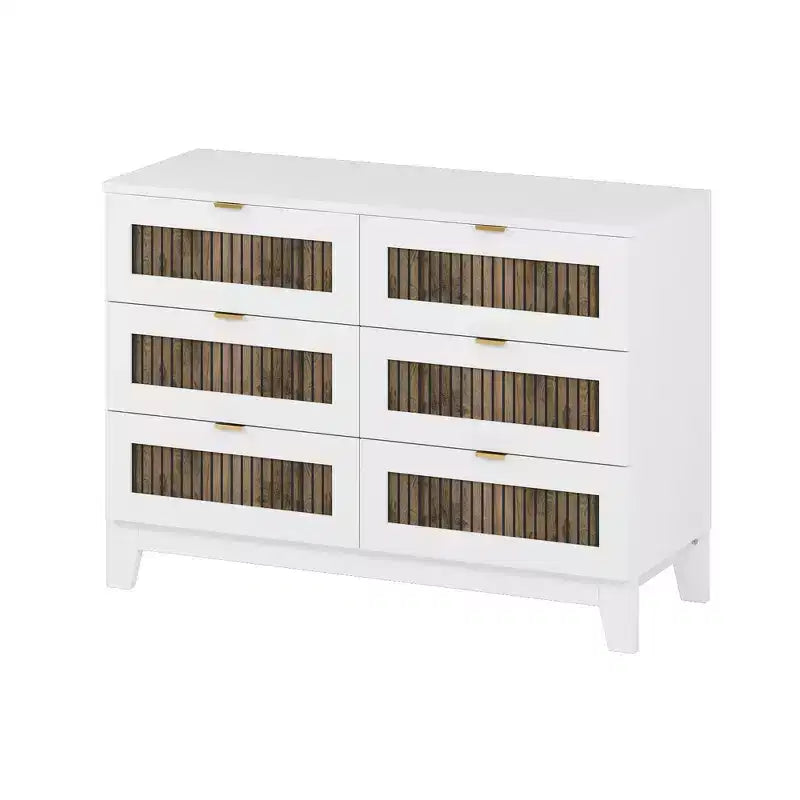 Ensemble de chambre Whisen 4 pièces, lit plateforme Queen size de style rustique, table de chevet avec rangement et commode avec poignée en métal