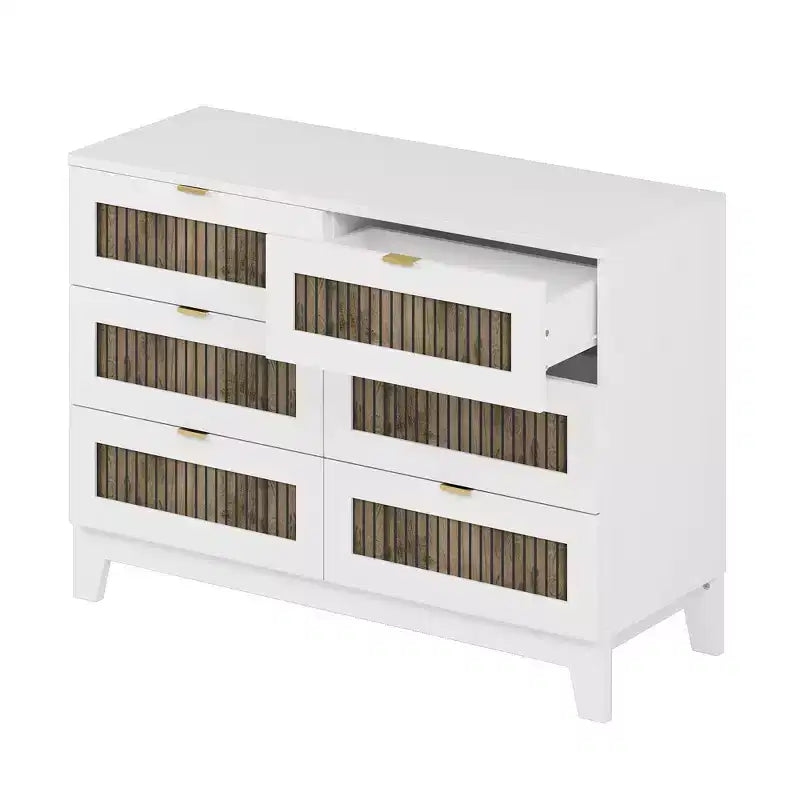 Ensemble de chambre Whisen 4 pièces, lit plateforme Queen size de style rustique, table de chevet avec rangement et commode avec poignée en métal