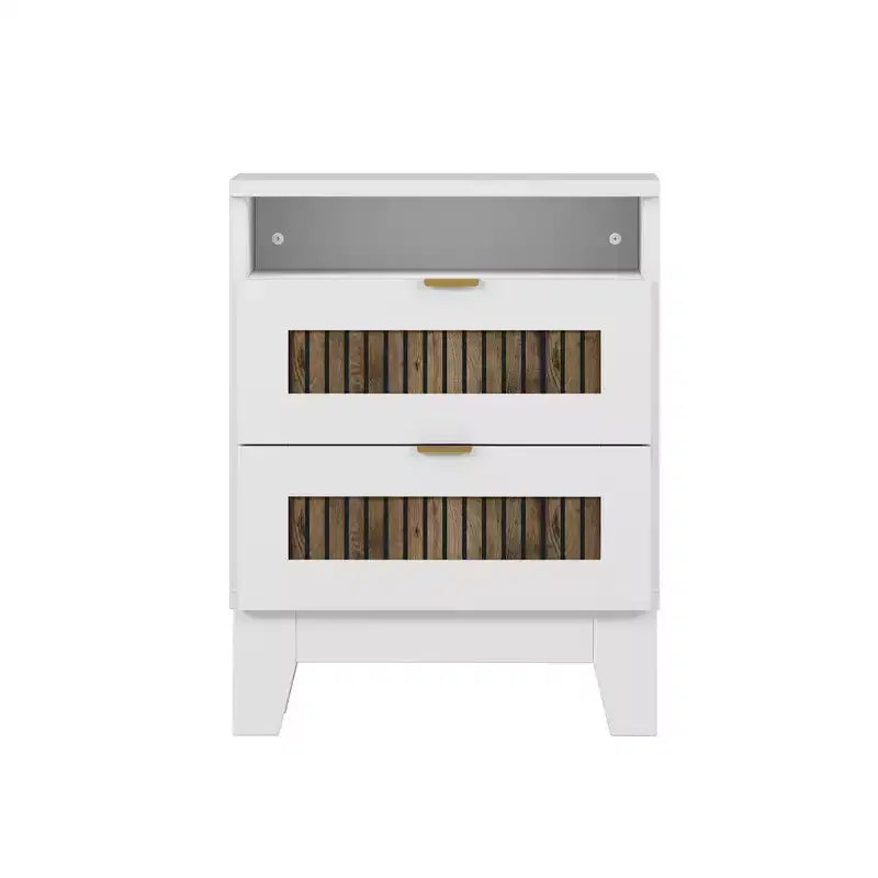 Ensemble de chambre Whisen 4 pièces, lit plateforme Queen size de style rustique, table de chevet avec rangement et commode avec poignée en métal