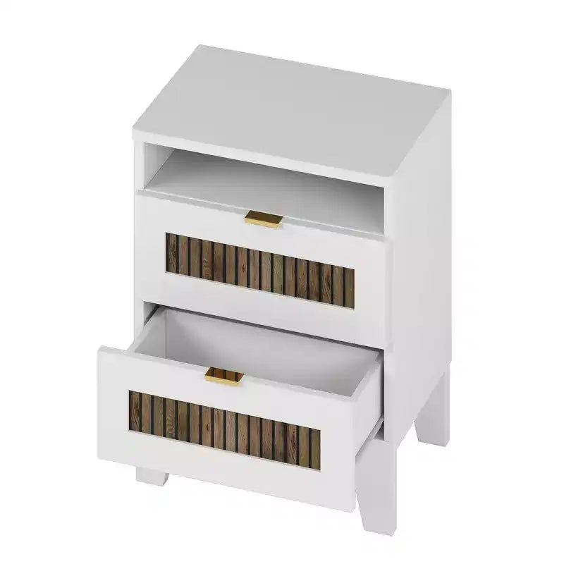 Ensemble de chambre Whisen 4 pièces, lit plateforme Queen size de style rustique, table de chevet avec rangement et commode avec poignée en métal