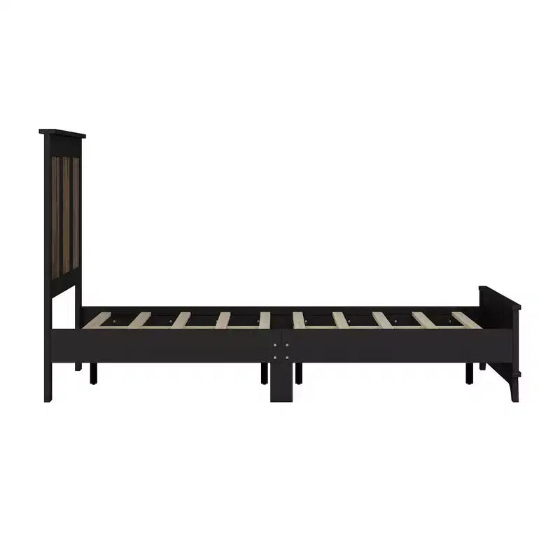 Ensemble de chambre Whisen 4 pièces, lit plateforme Queen size de style rustique, table de chevet avec rangement et commode avec poignée en métal