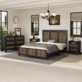 Whisen 4-Pieces Bedroom Sets, Queen Size Farmhouse Platform Bed & Storage Nightstand and Dresser with Metal Handle