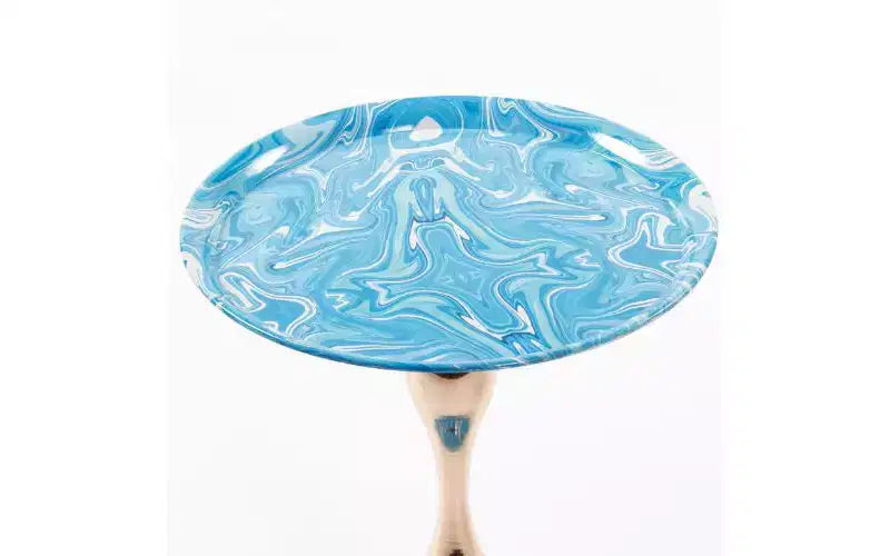 Table d'appoint ronde avec piédestal queue de sirène, petite table basse avec plateau en métal antirouille, table d'appoint polyvalente, table d'appoint pour salon