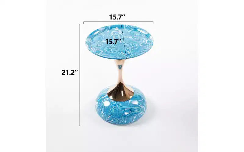 Table d'appoint ronde avec piédestal queue de sirène, petite table basse avec plateau en métal antirouille, table d'appoint polyvalente, table d'appoint pour salon