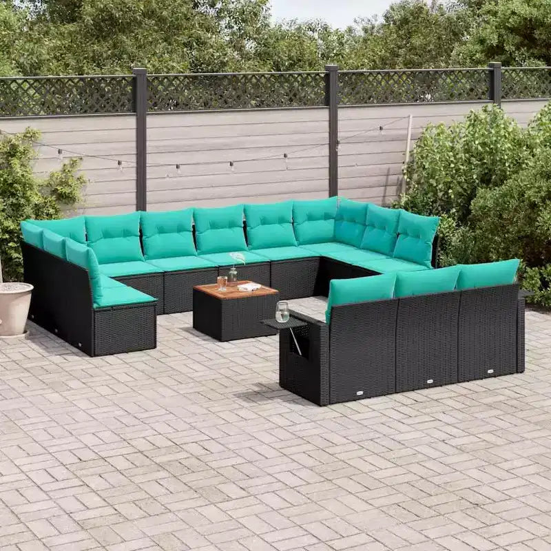 vidaXL Salon de jardin 14 pièces avec coussins en résine tressée noire