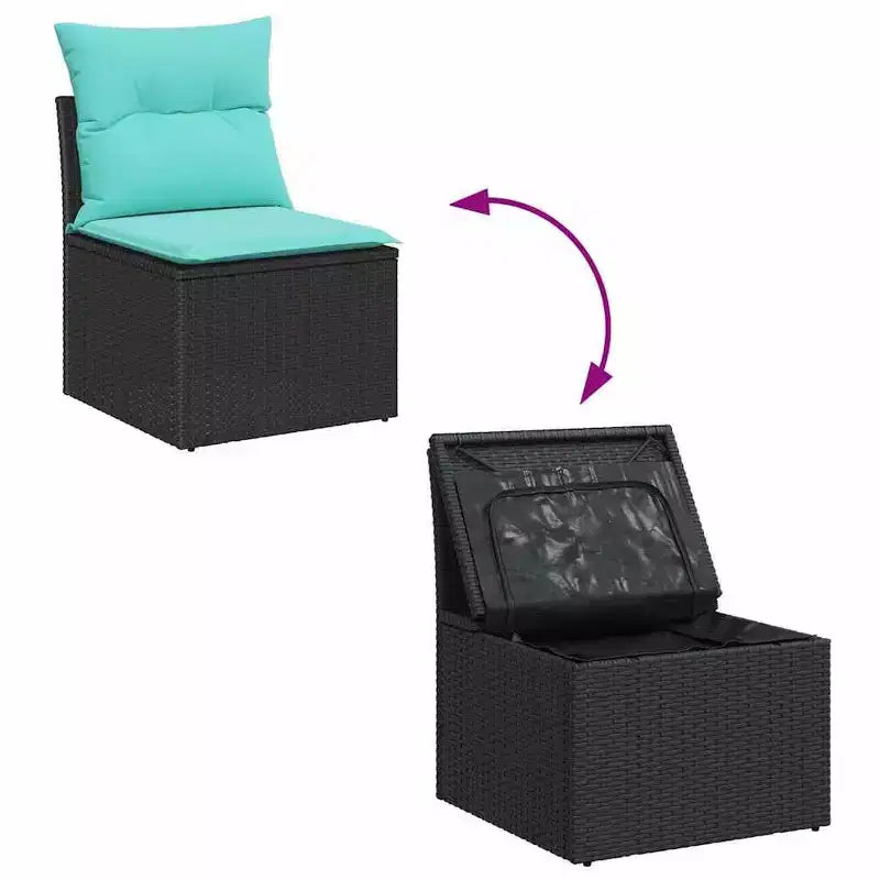 vidaXL Salon de jardin 7 pcs Noir et turquoise Résine tressée
