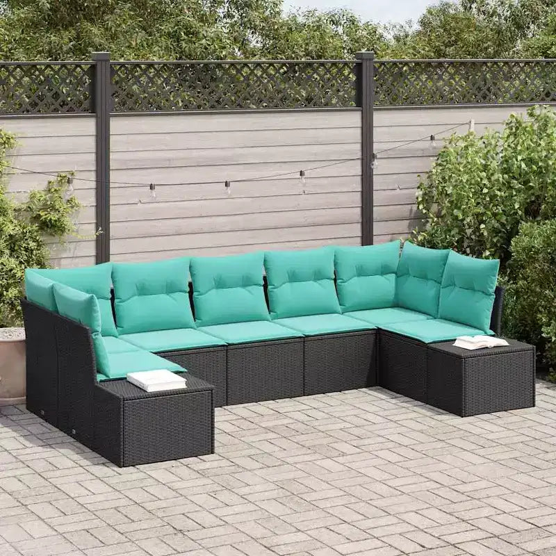vidaXL Salon de jardin 7 pcs Noir et turquoise Résine tressée
