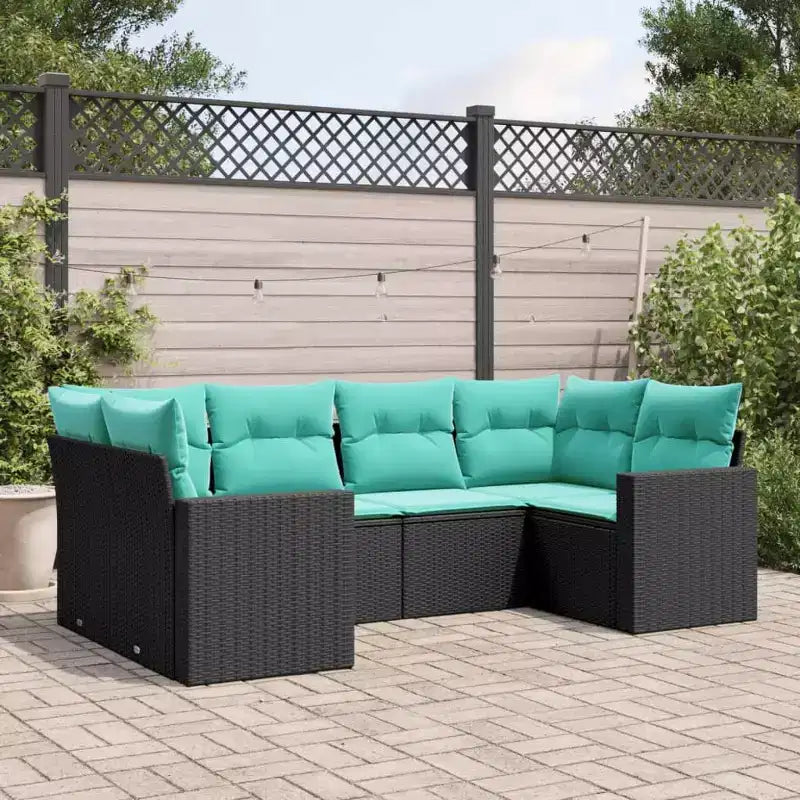 vidaXL Ensemble de canapés de jardin 6 pcs avec coussins résine tressée noire - Noir et bleu