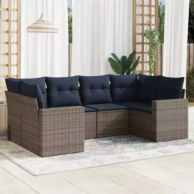 vidaXL Ensemble de canapés de jardin 6 pcs avec coussins résine tressée noire - Noir et bleu