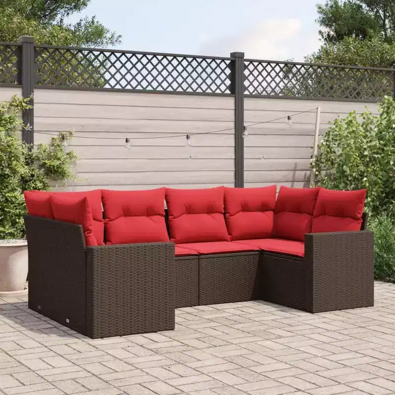 vidaXL Ensemble de canapés de jardin 6 pcs avec coussins résine tressée noire - Noir et bleu