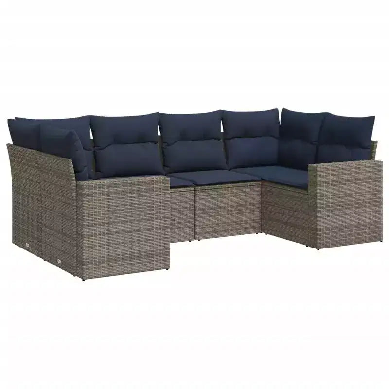 vidaXL Ensemble de canapés de jardin 6 pcs avec coussins résine tressée noire - Noir et bleu