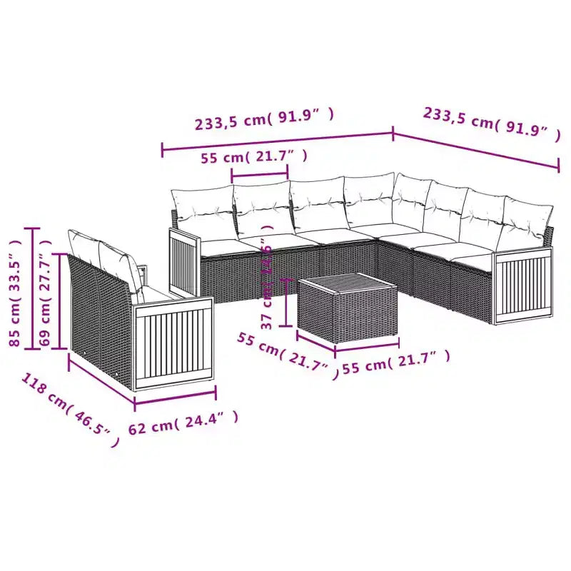 vidaXL Salon de jardin modulable 9 pièces en résine tressée noir