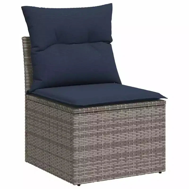 vidaXL Salon de jardin noir avec coussins bleus