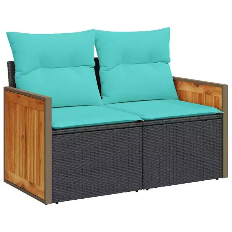vidaXL Salon de jardin noir avec coussins bleus