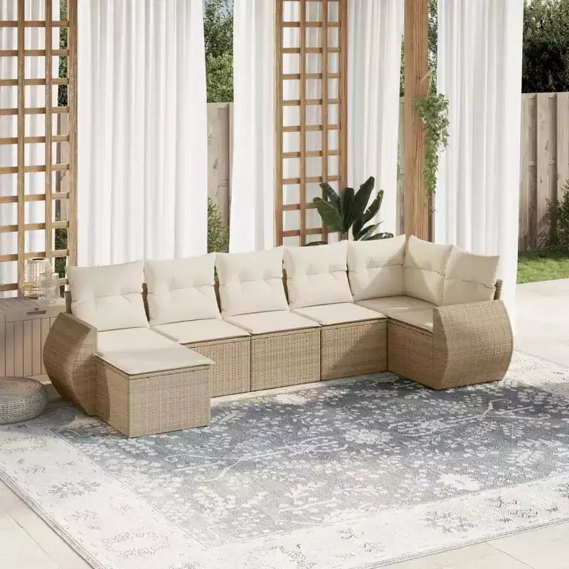 vidaXL Salon de jardin 7 pièces avec coussins en résine tressée beige