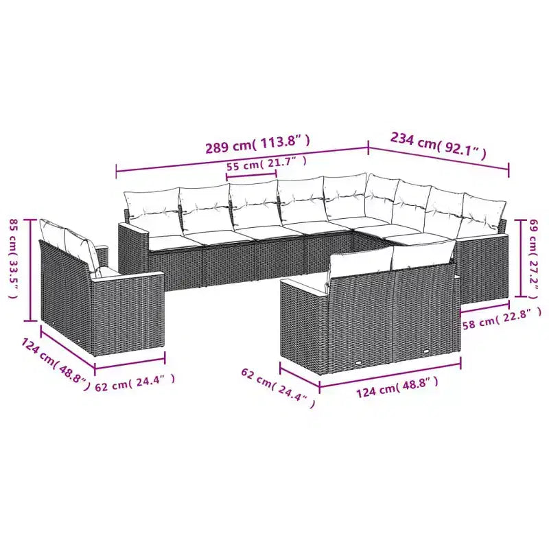 vidaXL Ensemble de canapés de patio 12 pièces avec coussins en résine tressée, canapés modulaires d'extérieur, plusieurs couleurs et modèles