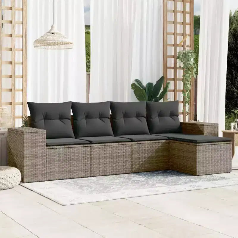 vidaXL Ensemble de canapés de jardin 5 pcs avec coussins résine tressée gris