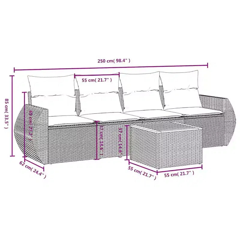 vidaXL Ensemble de canapés de jardin 5 pcs avec coussins en résine tressée