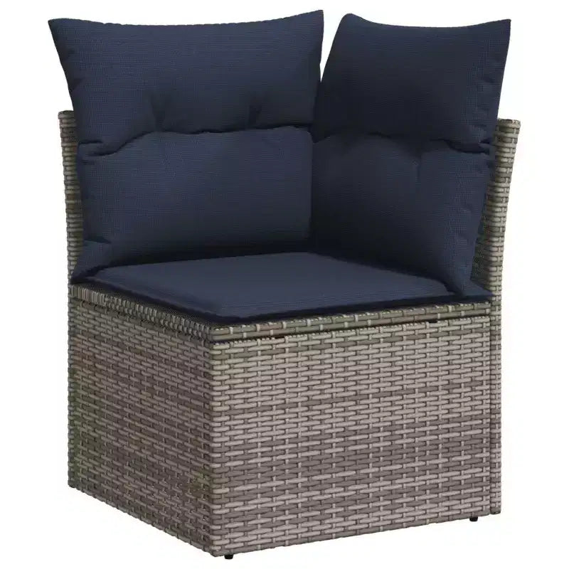 vidaXL Salon de jardin 6 pcs avec coussins résine tressée - Noir et bleu avec table