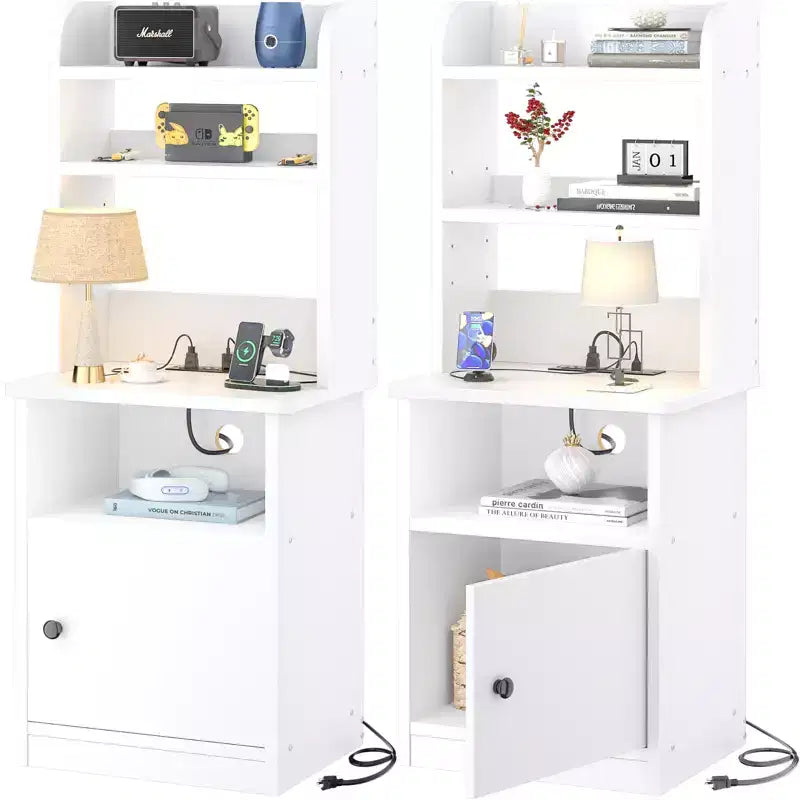 47 Étagère ajustable avec huche, Table de chevet avec station de recharge, Lumières LED