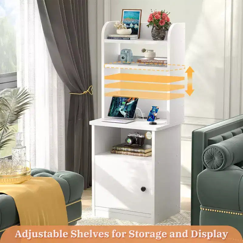 47 Étagère ajustable avec huche, Table de chevet avec station de recharge, Lumières LED
