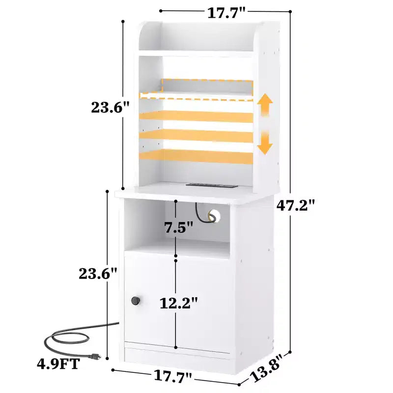 47 Étagère ajustable avec huche, Table de chevet avec station de recharge, Lumières LED