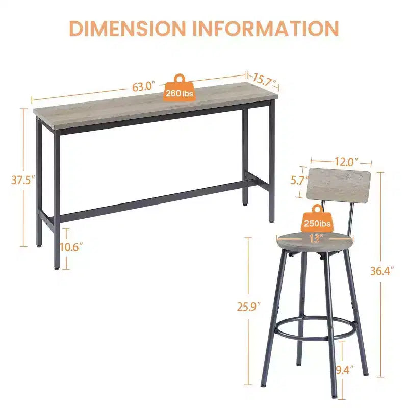 Ensemble de salle à manger industriel 4 pièces avec 3 tabourets de comptoir rembourrés, table de bar de cuisine ou de maison peu encombrante - Panipeachy