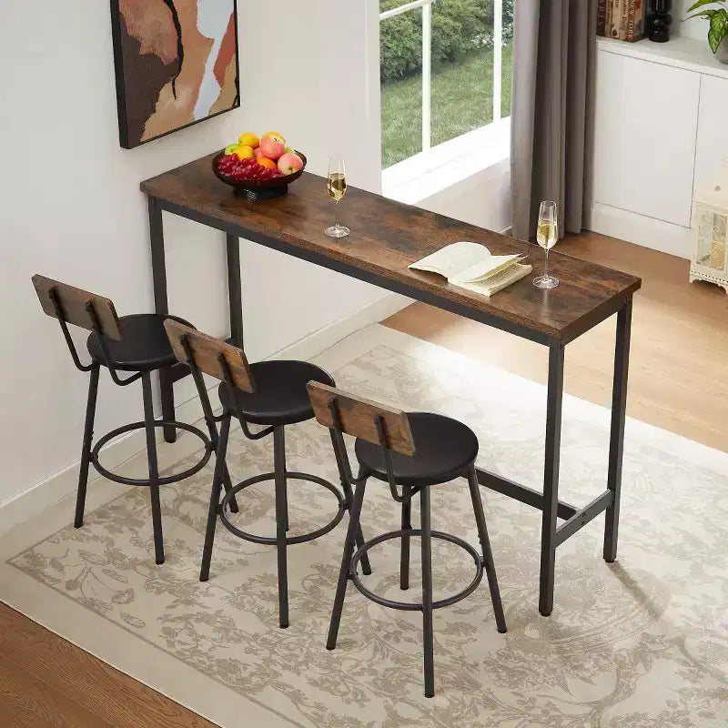 Ensemble de salle à manger industriel 4 pièces avec 3 tabourets de comptoir rembourrés, table de bar de cuisine ou de maison peu encombrante - Panipeachy