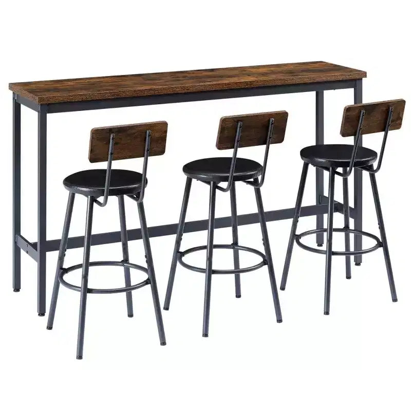 Ensemble de salle à manger industriel 4 pièces avec 3 tabourets de comptoir rembourrés, table de bar de cuisine ou de maison peu encombrante - Panipeachy