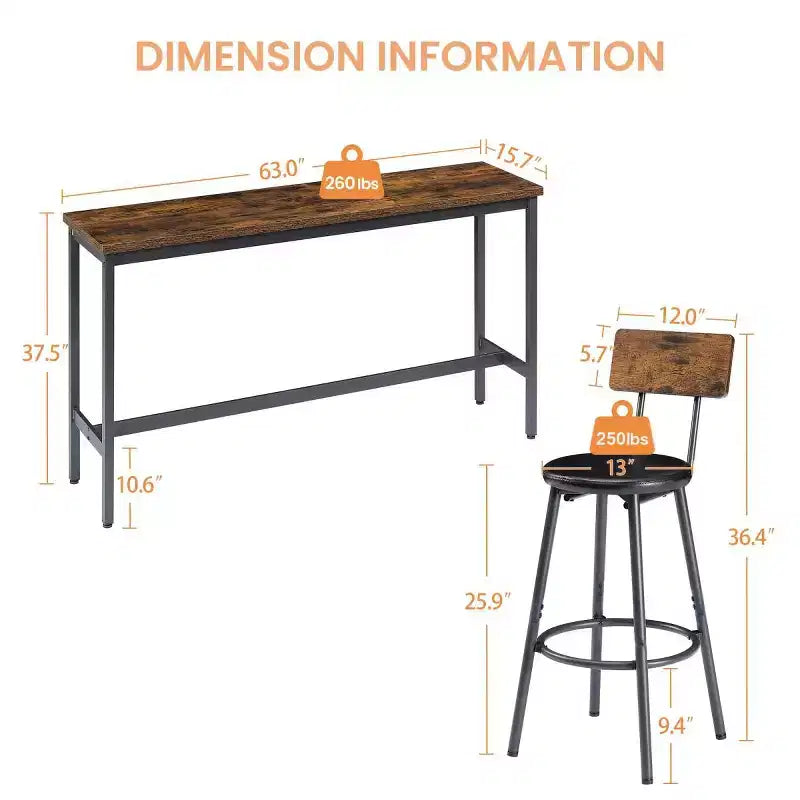 Ensemble de salle à manger industriel 4 pièces avec 3 tabourets de comptoir rembourrés, table de bar de cuisine ou de maison peu encombrante - Panipeachy