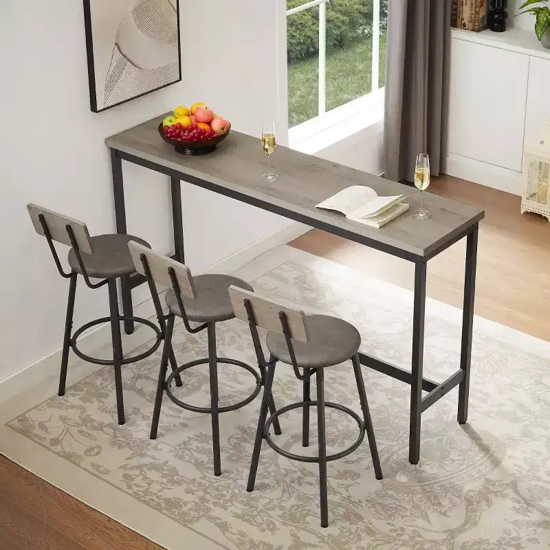 Ensemble de salle à manger industriel 4 pièces avec 3 tabourets de comptoir rembourrés, table de bar de cuisine ou de maison peu encombrante - Panipeachy