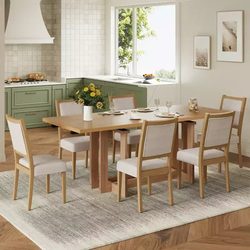 Ensemble de salle à manger GDFStudio Elba 82 de 7 pièces en bois d'hévéa rembourré avec table à tréteaux extensible
