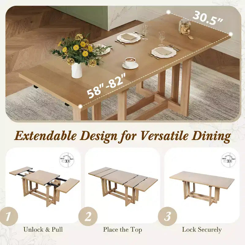 Ensemble de salle à manger GDFStudio Elba 82 de 7 pièces en bois d'hévéa rembourré avec table à tréteaux extensible