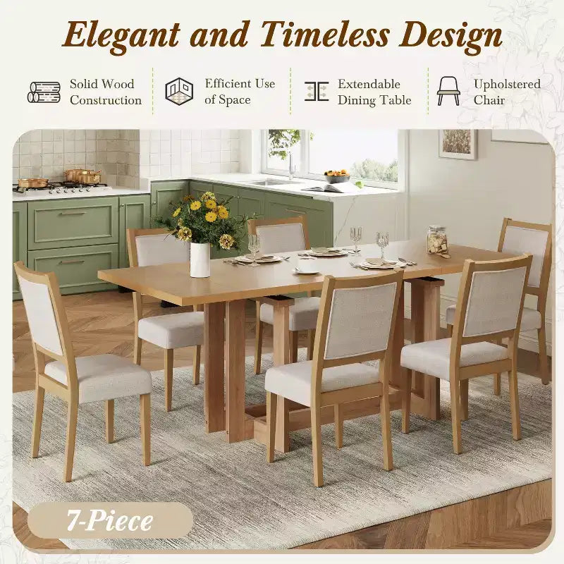 Ensemble de salle à manger GDFStudio Elba 82 de 7 pièces en bois d'hévéa rembourré avec table à tréteaux extensible
