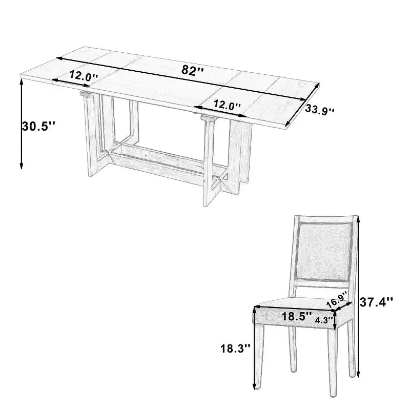 Ensemble de salle à manger GDFStudio Elba 82 de 7 pièces en bois d'hévéa rembourré avec table à tréteaux extensible