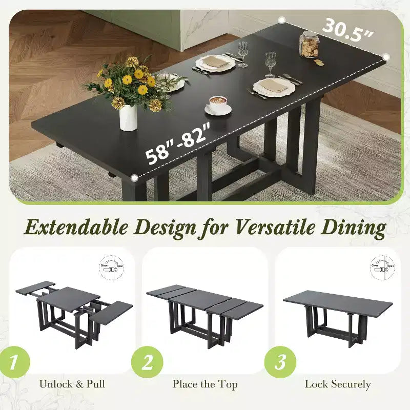 Ensemble de salle à manger GDFStudio Elba 82 de 7 pièces en bois d'hévéa rembourré avec table à tréteaux extensible