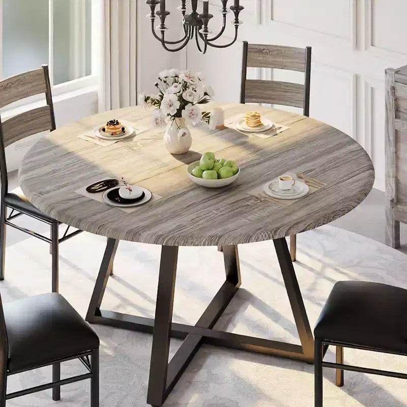 Ensemble de salle à manger rond 5 pièces pour 4 personnes, table de cuisine robuste en bois et 4 chaises rembourrées, ensemble de table à manger circulaire peu encombrant pour salle à manger
