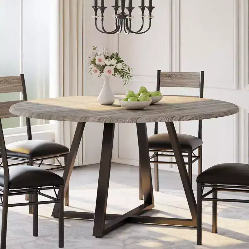 Ensemble de salle à manger rond 5 pièces pour 4 personnes, table de cuisine robuste en bois et 4 chaises rembourrées, ensemble de table à manger circulaire peu encombrant pour salle à manger