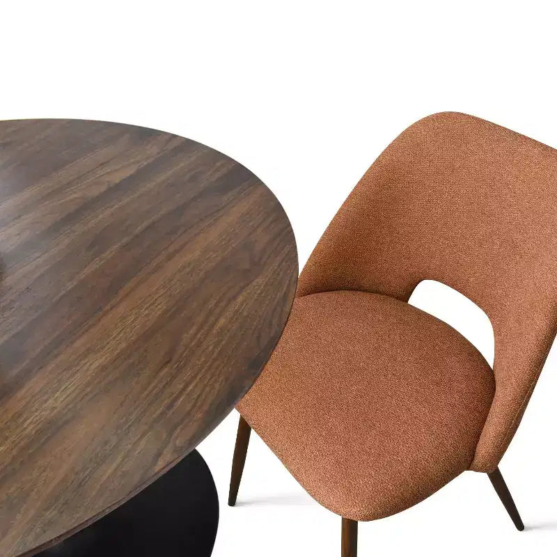 Ensemble de salle à manger 5 pièces pour 4 personnes, table à manger ronde noyer avec pied piédestal en métal + 4 chaises sans accoudoirs rembourrées pour salle à manger, cuisine - Panipeachy