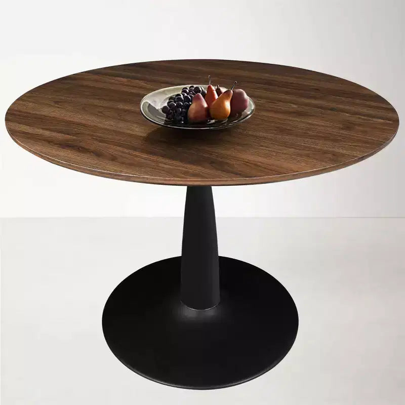 Ensemble de salle à manger 5 pièces pour 4 personnes, table à manger ronde noyer avec pied piédestal en métal + 4 chaises sans accoudoirs rembourrées pour salle à manger, cuisine - Panipeachy