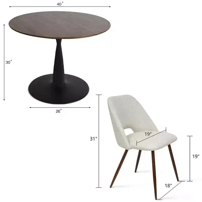 Ensemble de salle à manger 5 pièces pour 4 personnes, table à manger ronde noyer avec pied piédestal en métal + 4 chaises sans accoudoirs rembourrées pour salle à manger, cuisine - Panipeachy