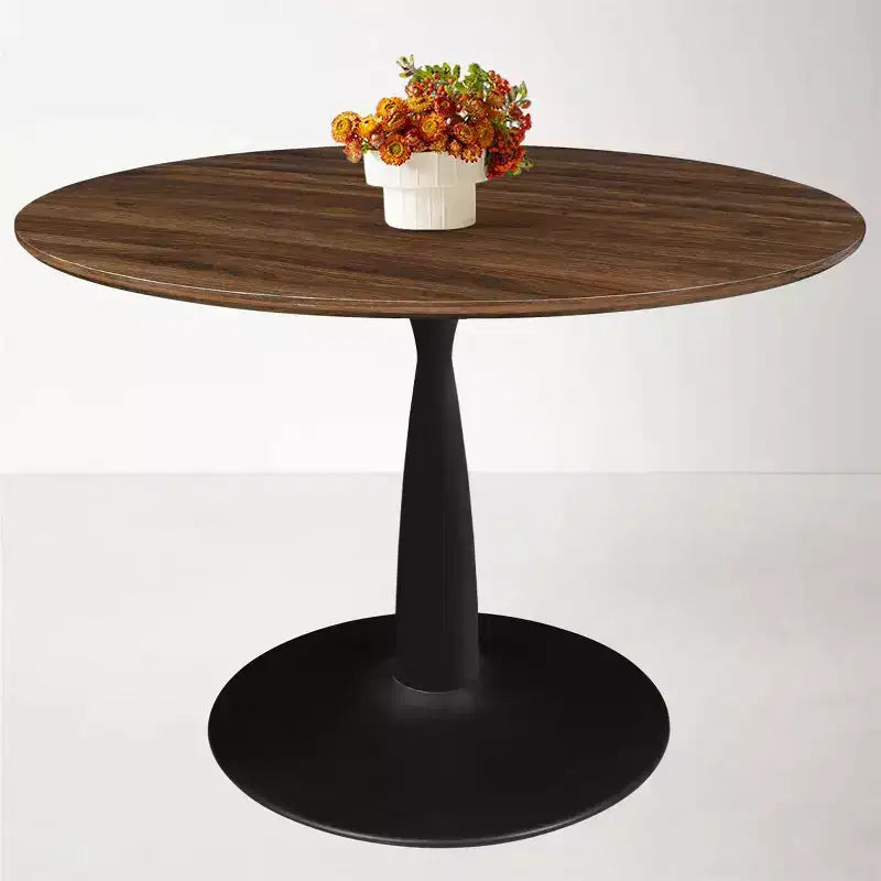 Ensemble de salle à manger 5 pièces pour 4 personnes, table à manger ronde noyer avec pied piédestal en métal + 4 chaises sans accoudoirs rembourrées pour salle à manger, cuisine - Panipeachy