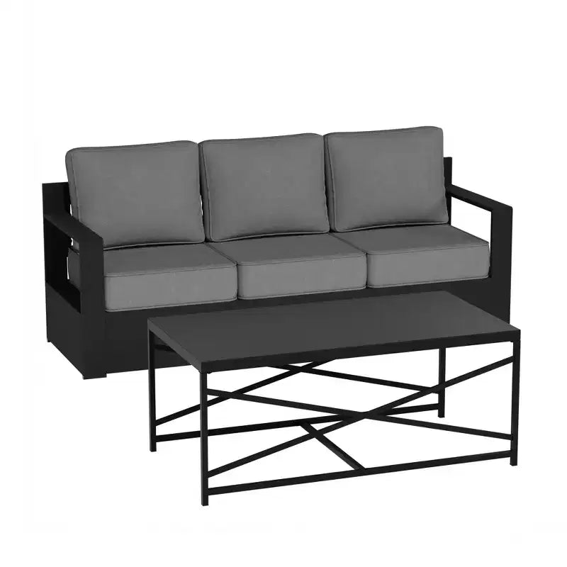 Ensemble canapé 3 places et table basse d'extérieur UPTIOT avec tissu résistant aux intempéries