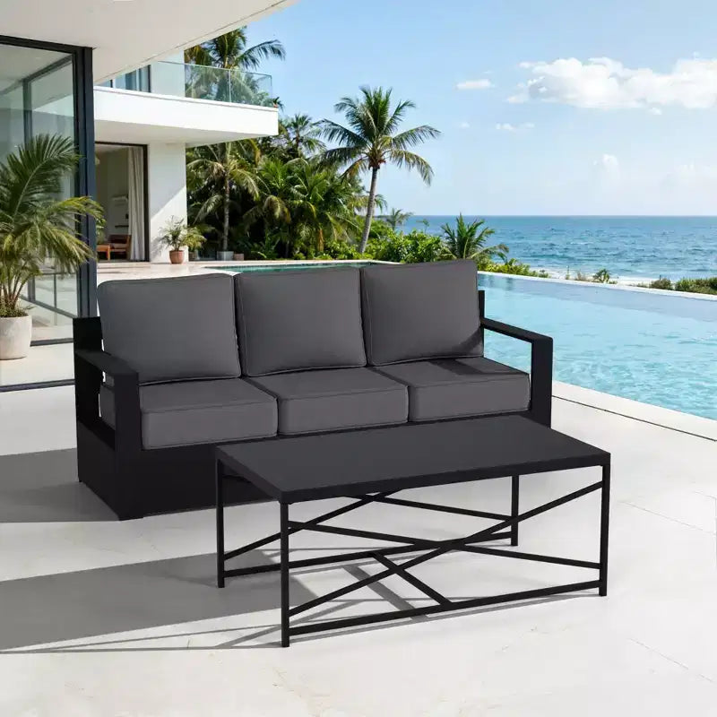 Ensemble canapé 3 places et table basse d'extérieur UPTIOT avec tissu résistant aux intempéries