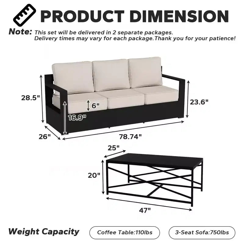 Ensemble canapé 3 places et table basse d'extérieur UPTIOT avec tissu résistant aux intempéries